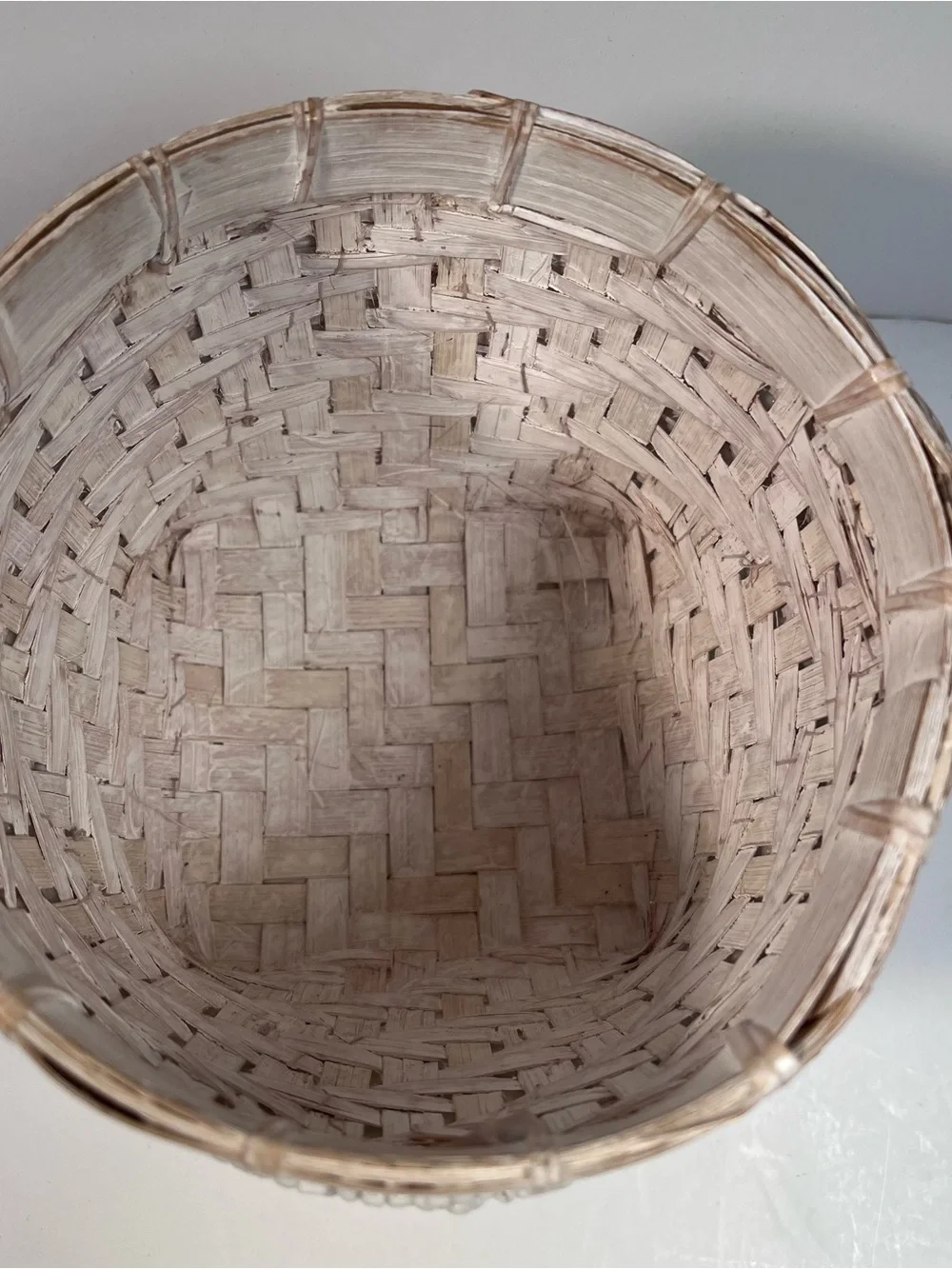 White Bamboo Beaded Trinket Basket